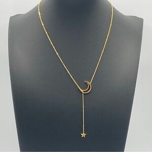 Star Moon Necklace 14k Yellow Gold Plated Stainless Steel Dainty Chain Tassel